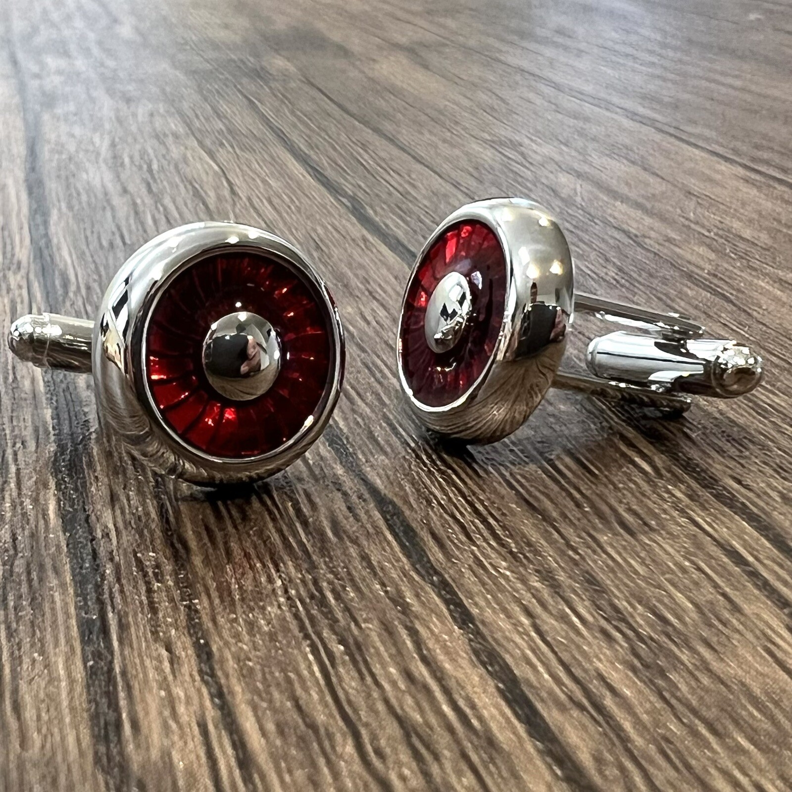 Plane Engine Pattern Cufflinks For Men Birthday Wedding Round Burgundy Cufflink