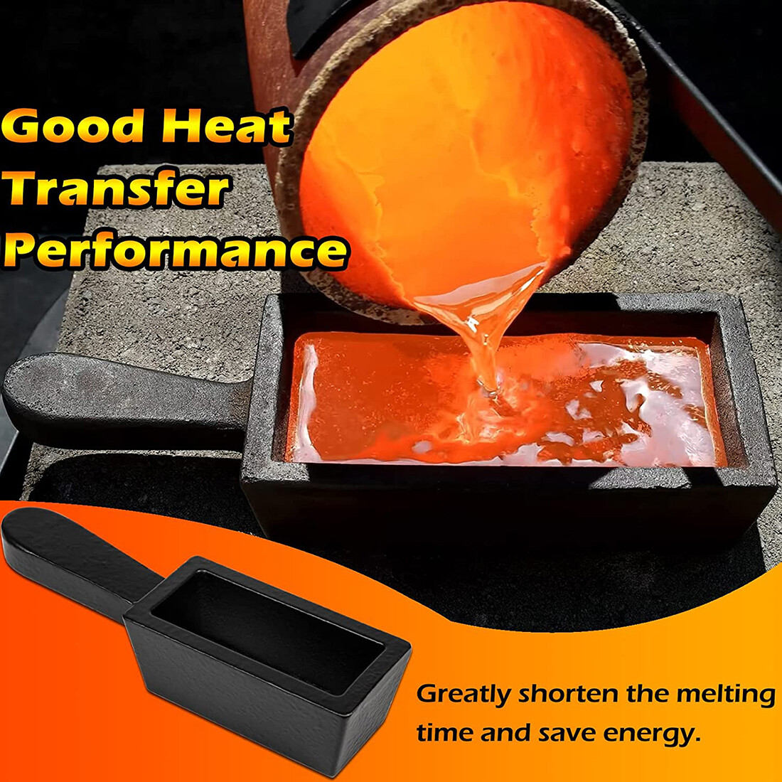 25 oz Cast Iron Loaf Bar Ingot Mold W/ Handle Melting Gold Silver Copper Scrap