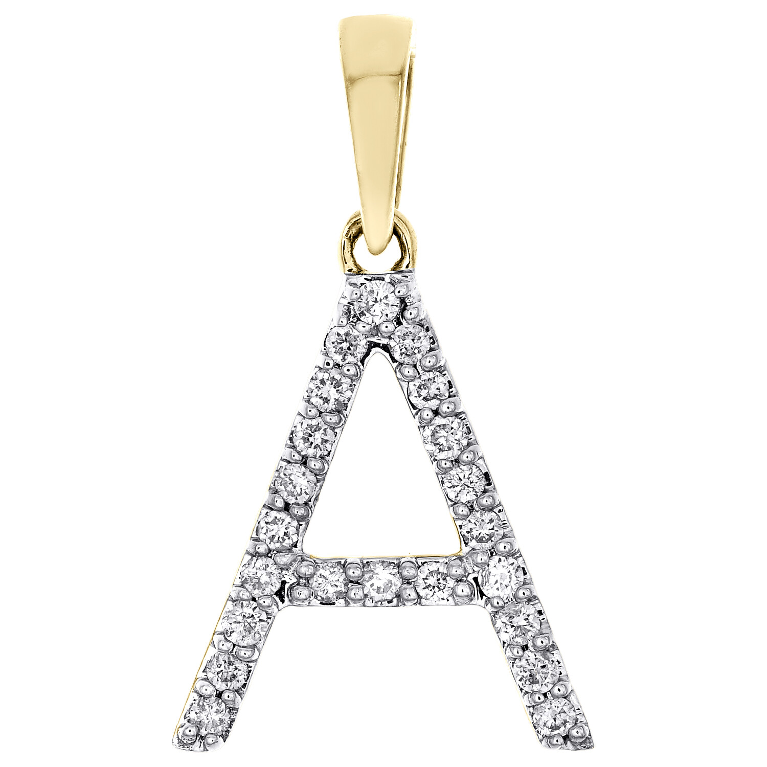 14K Yellow or White Gold Diamond Initial Pendant Block Font Letter | A to Z