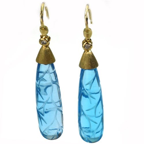 De Buman 30.35ctw Genuine Topaz & Diamond Solid 18K Yellow Gold Earrings