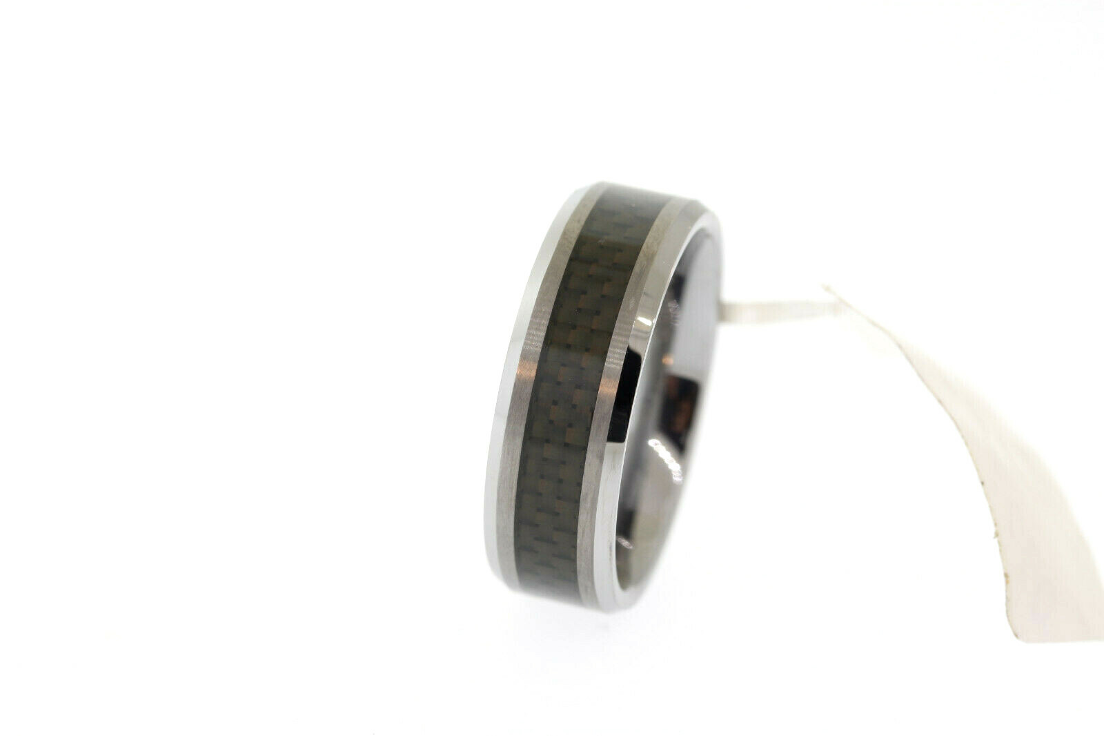 Triton 8mm Tungsten Carbide & Black Carbon Fiber Polished Beveled Edge Band Ring