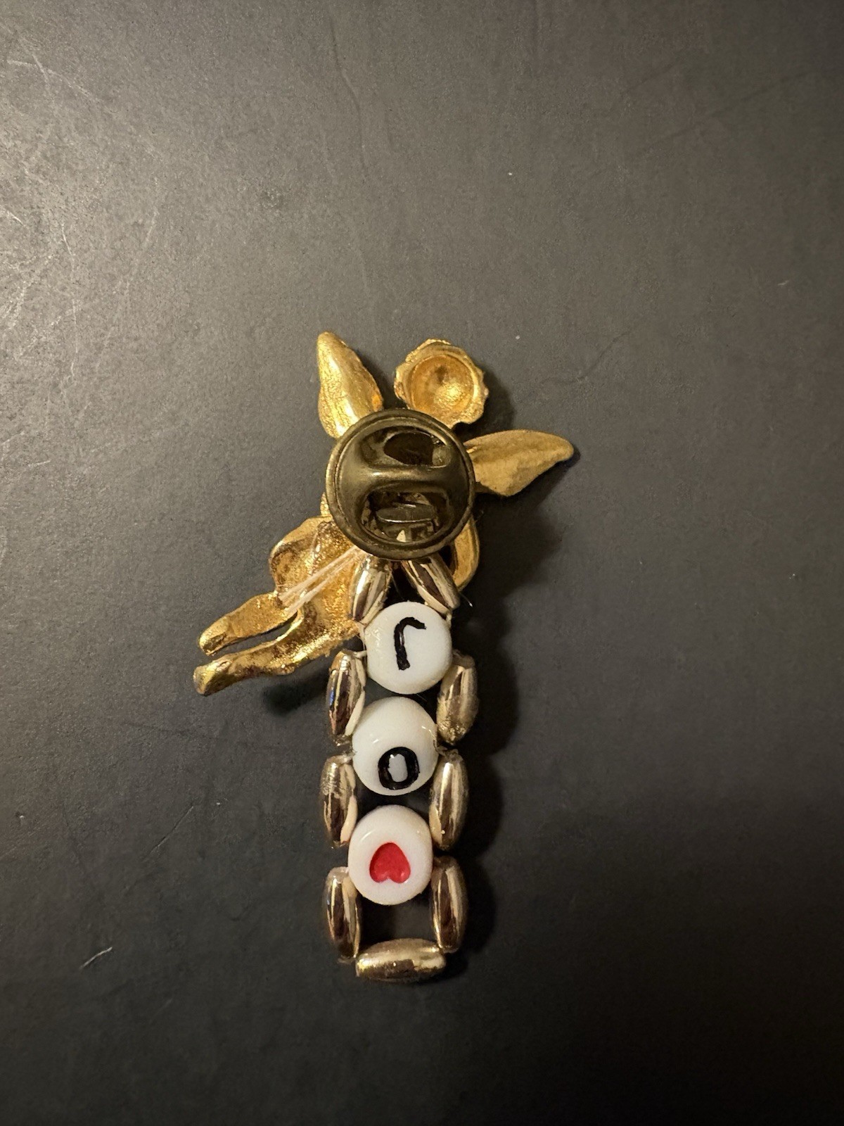 Gold & Silver Tone Angel Cherub “JOY” Love Pin, Metal & Plastic, White