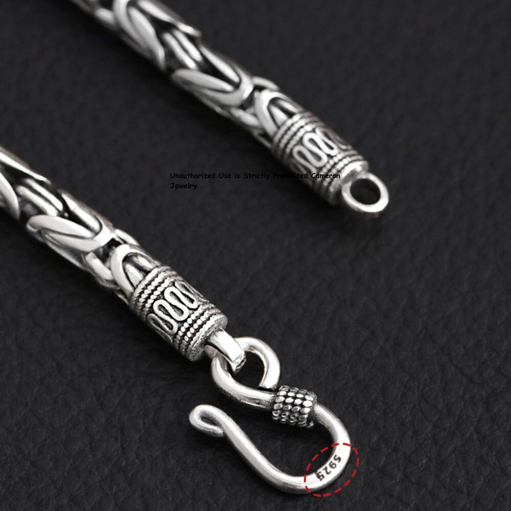 Pure S925 Sterling Silver Chain Men Women 4mm Byzantine Link Bracelet 6.7-8.7inL