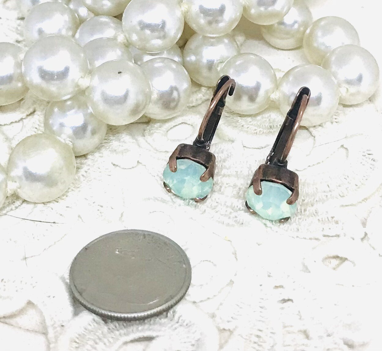 Antique Copper Mint Green Cup Chain Earrings, Chrysolite Opal Cup Chain Earring