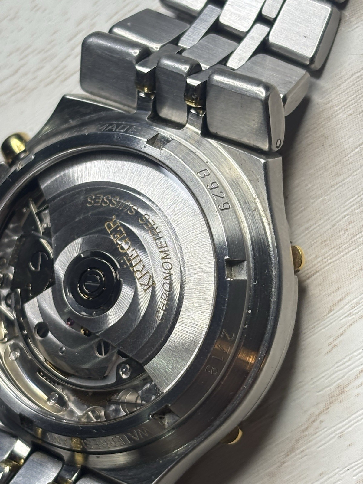 18K & Stainless St. Krieger B929 Automatic Tri Chronograph Certified Chronometer
