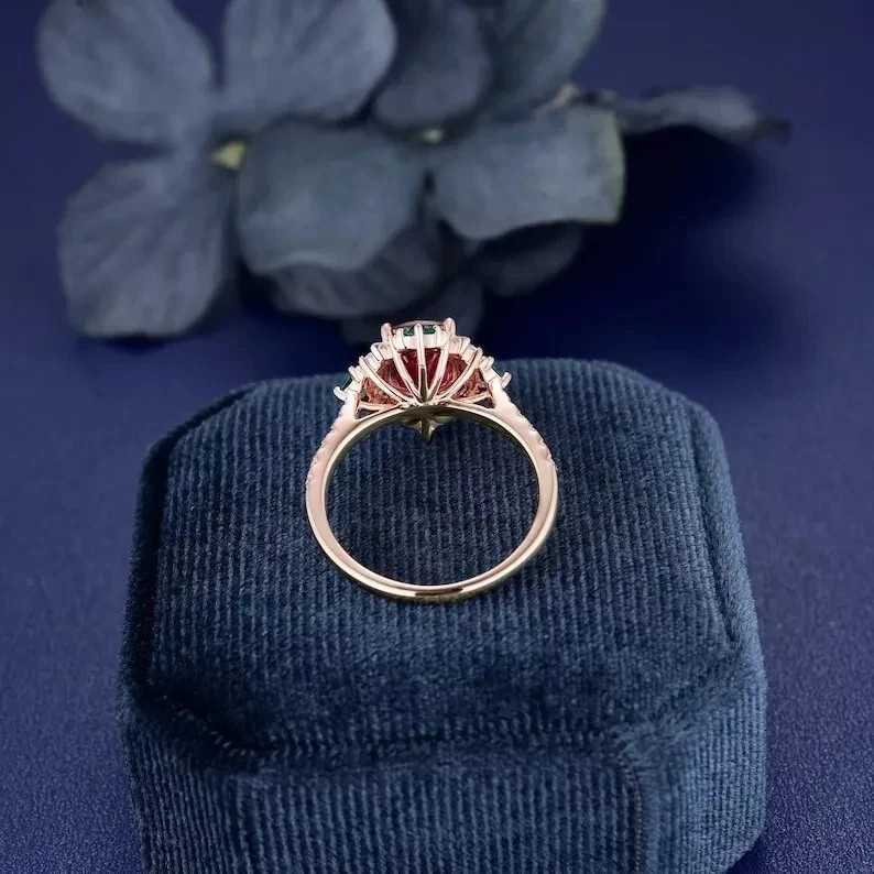 3.10 Ct Cushion Cut Natural Red Ruby & Diamond Wedding Ring 14K Yellow Gold