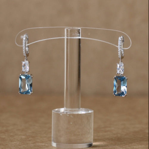6.00 Ct Emerald Cut Natural Aquamarine & Diamond Wedding Earring 14K White Gold