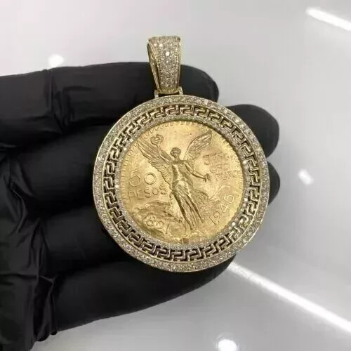Medallion Men’s Pendant in Round Cut 2Ct Moissanite 14K Yellow Gold Plated