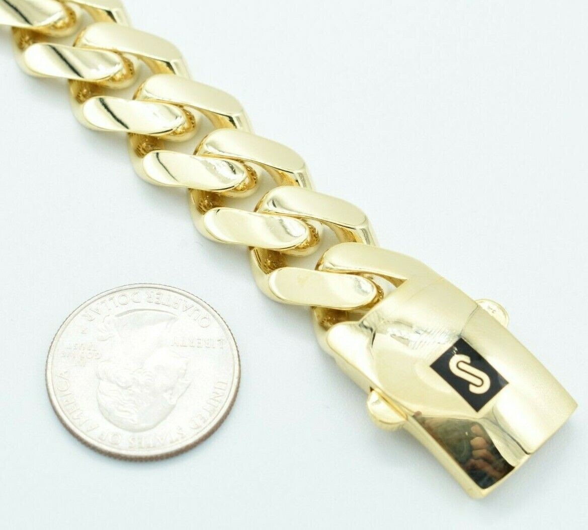 Real 10K Yellow Gold Cuban Royal Monaco Link Plain Bracelet 8″ Box Clasp 13mm