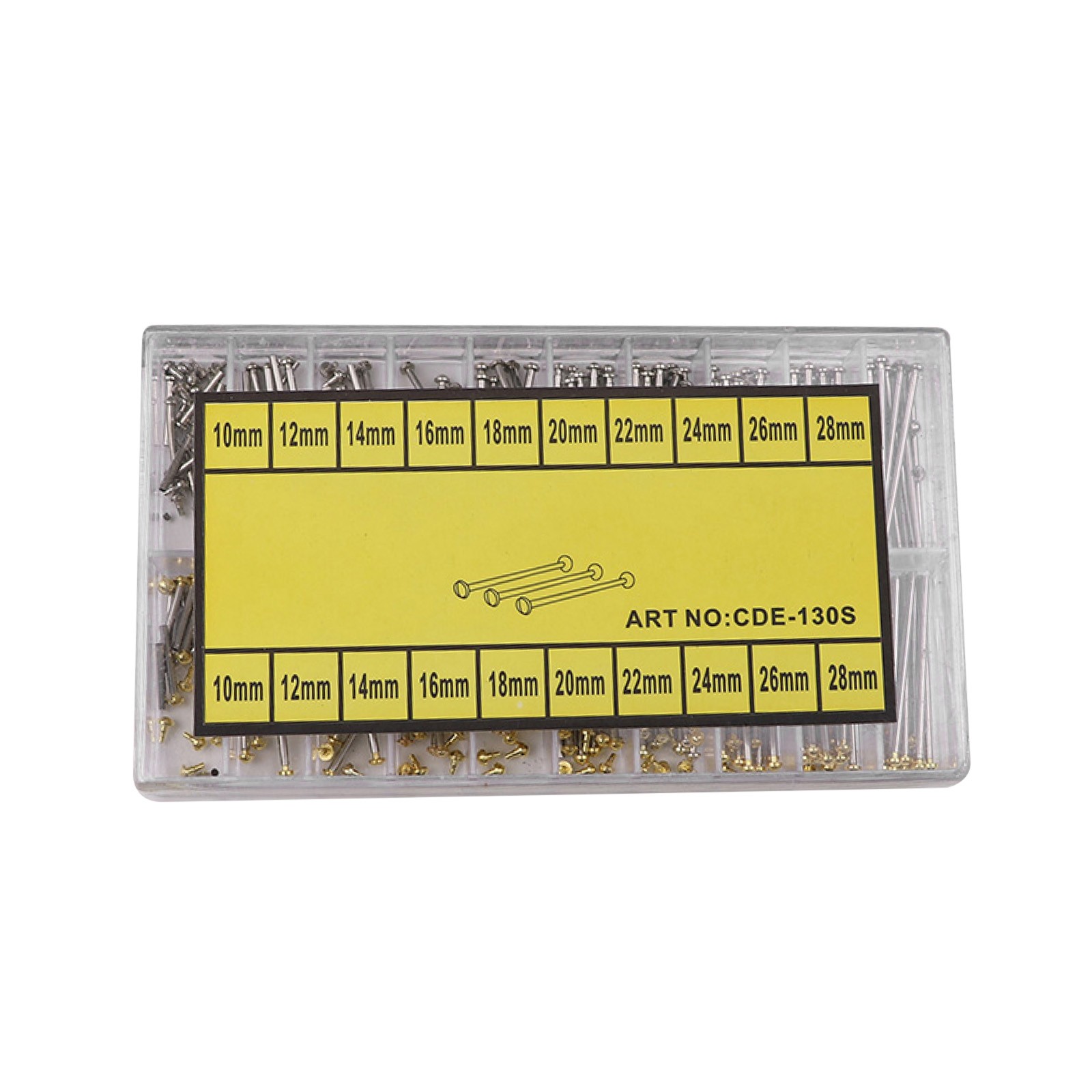 200pcs 1.3mm Diameter Watch Band Strap Spring Bar Lug Type Assortment 10-28mm