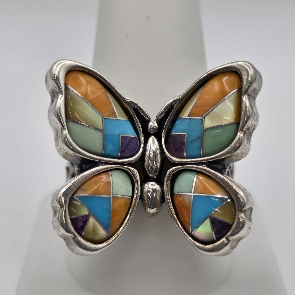 Carolyn Pollack Relios 925 Sterling Large Multistone Inlay Butterfly Ring sz 10