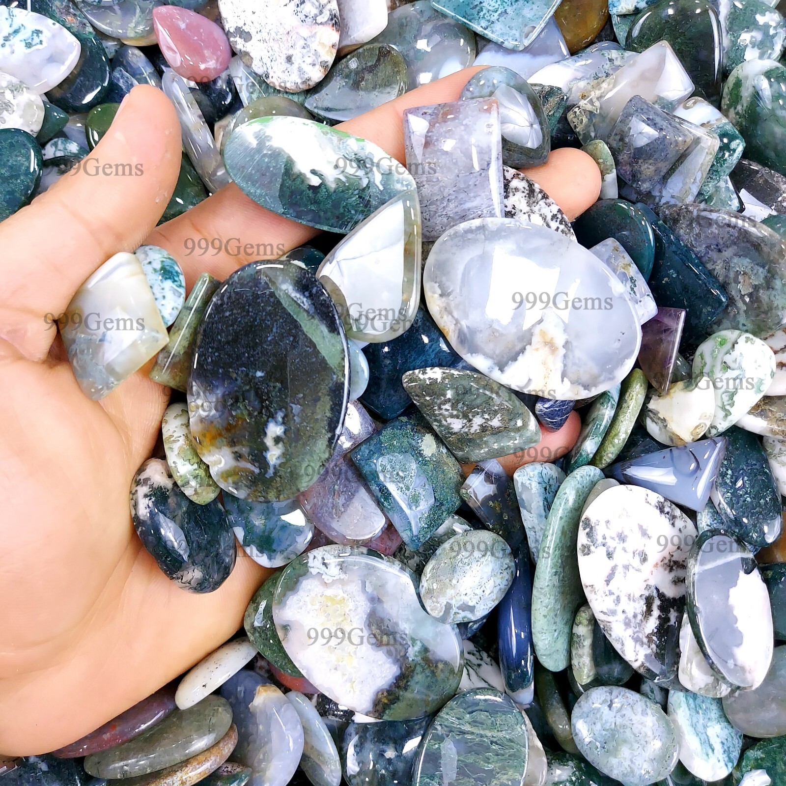 30 Pcs Green Moss Agate Mix Shape Loose Cabochone Bulk Lot For Jewelry 15-40mm