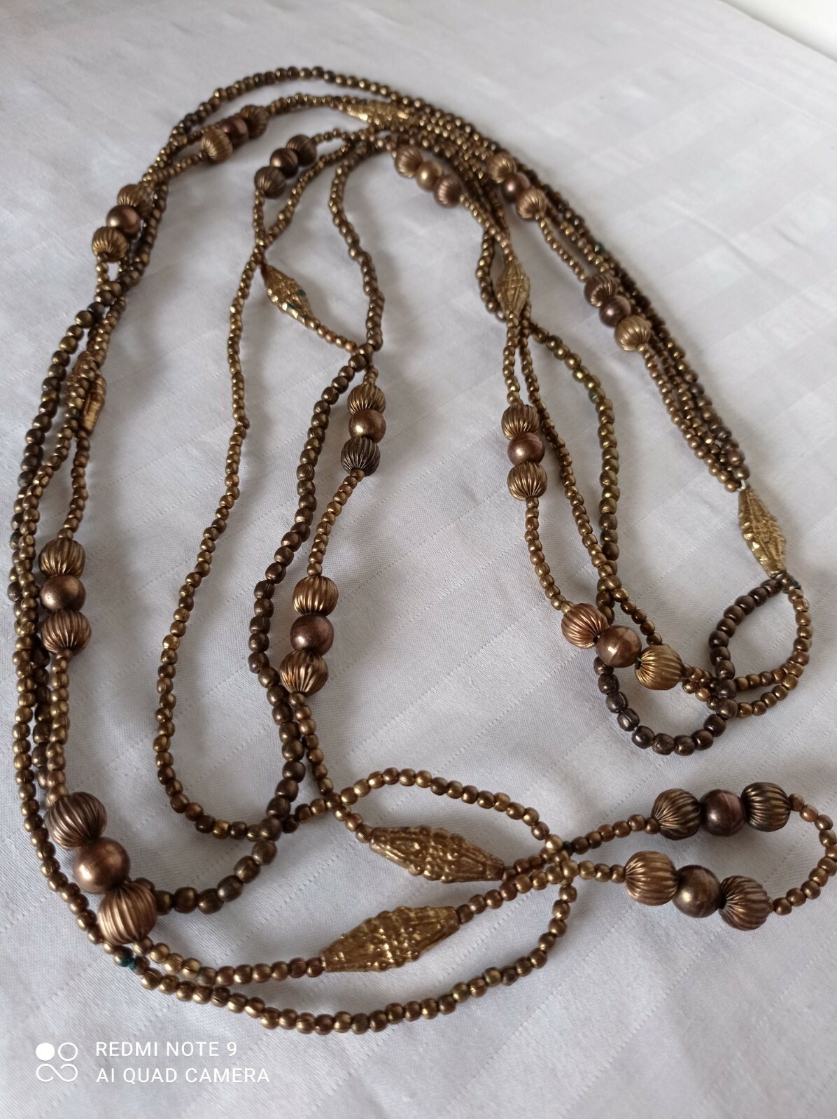 Statement 3 Strand Metallic Brown Multiple Bead Long Necklace Boho Length 60cm