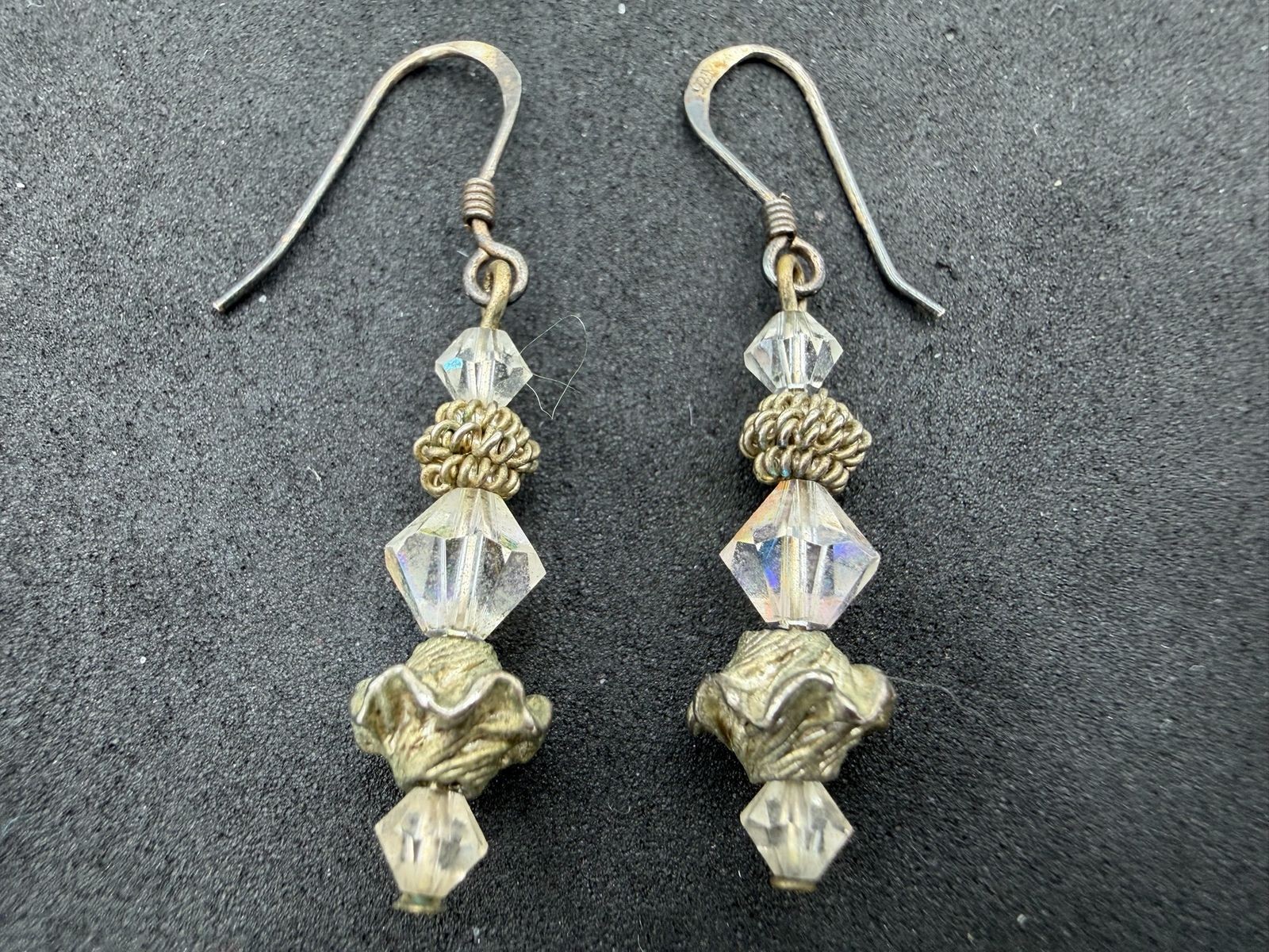 3.01g Vintage Sterling Silver 925 Drop Earrings Faceted Bead Dangle Design