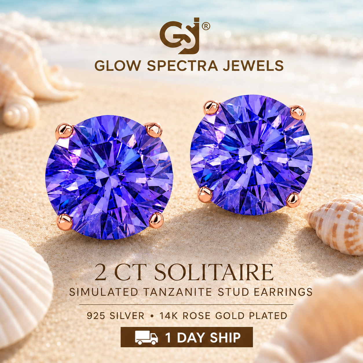 2.00CT Solitaire Tanzanite Stud Erring Screw Back 14k Rose Gold Plated