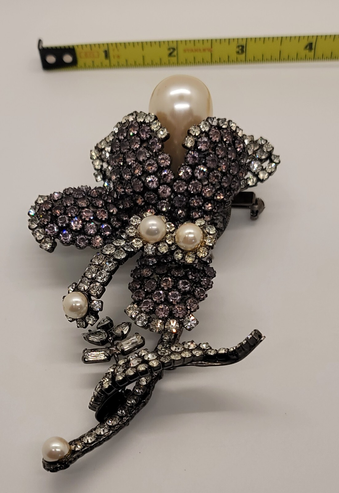 Lawrence Vrba Stunning Large Rhinestone Purple Flower Pin Brooch See Description