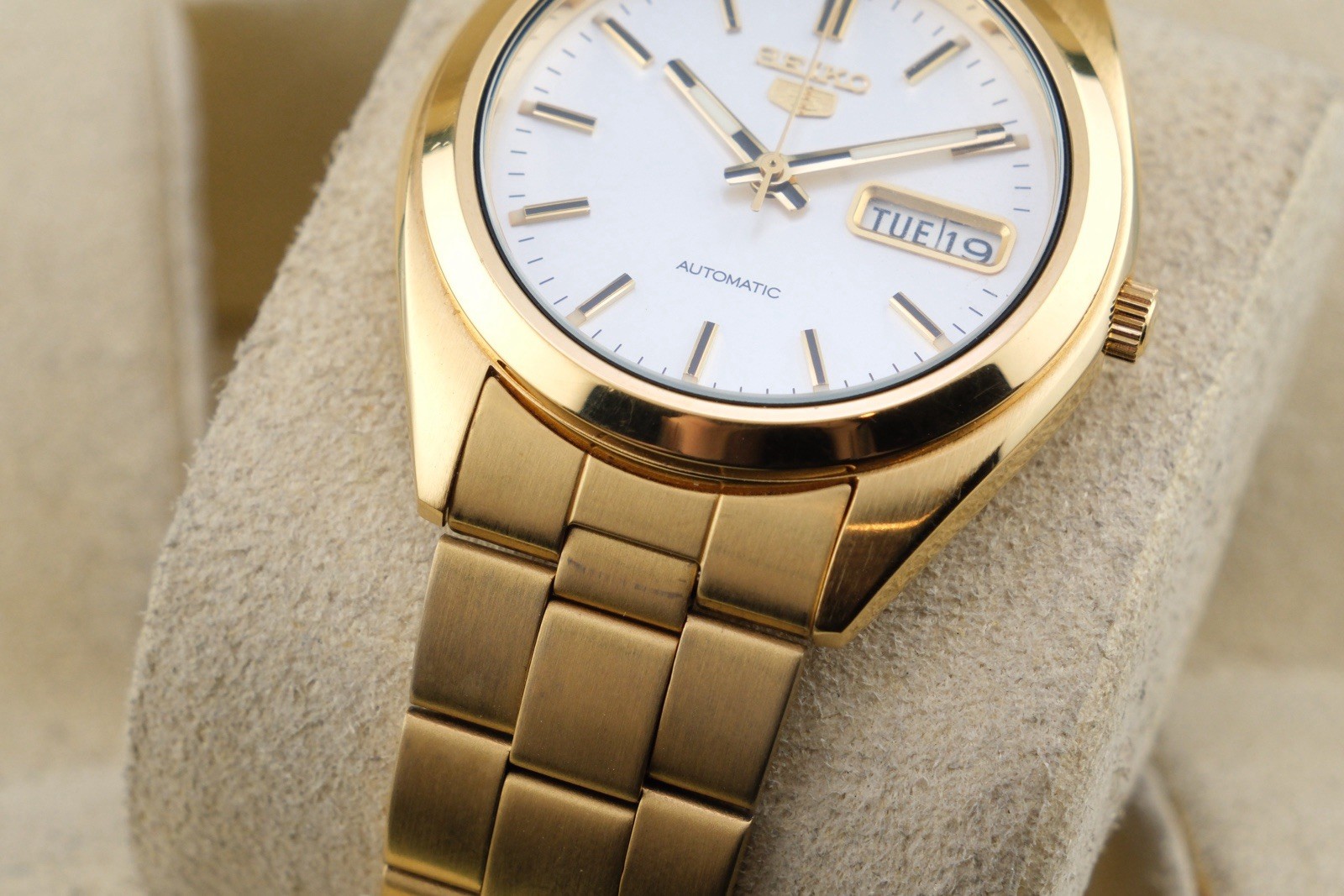 Seiko Ref.SNX116K Mens Auto Day/Date 37mm SS Silver Dial Gold Tone Working 6.7”
