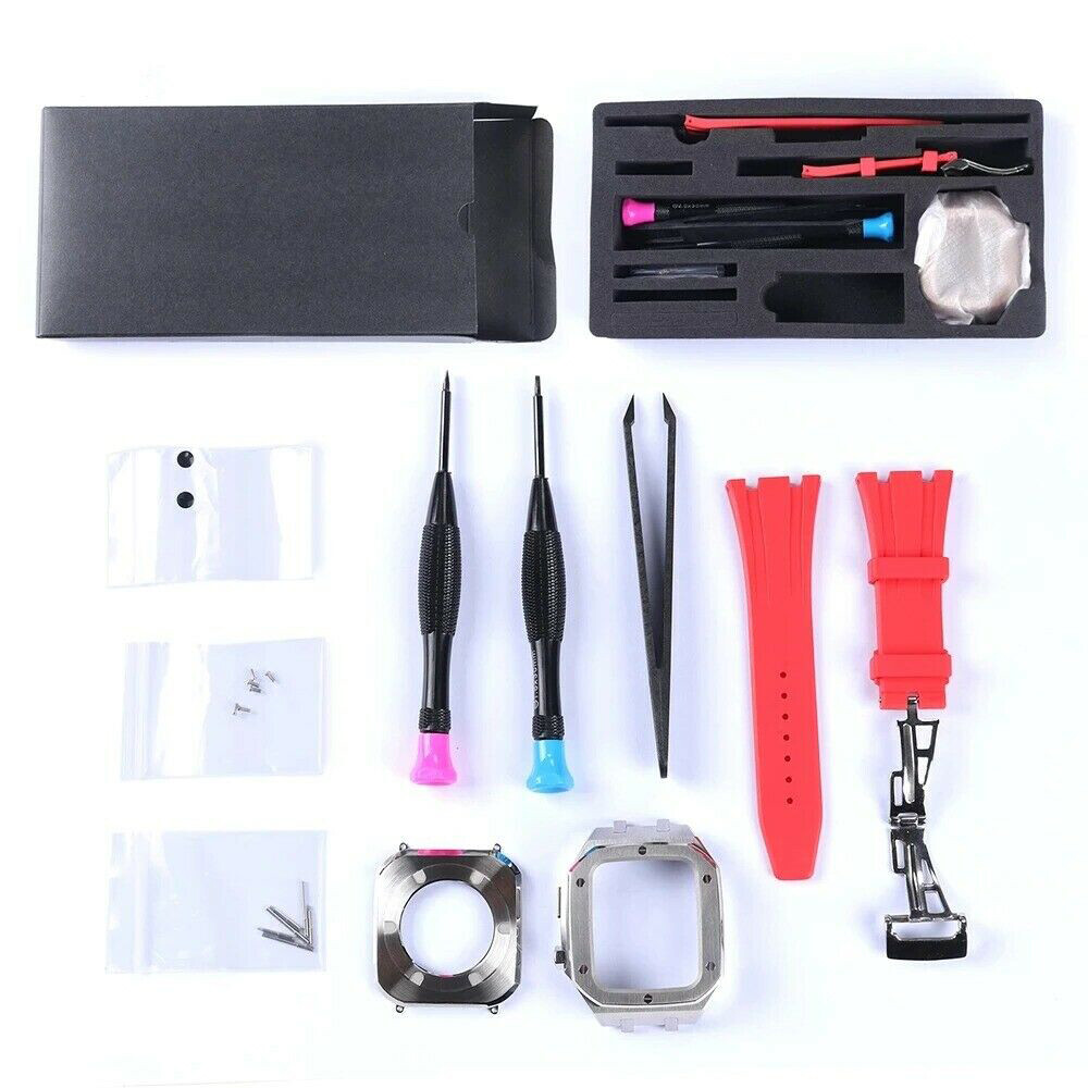 For Apple Watch 42/44/45mm Royal Oak Mod Kit Stainless Steel Case + Rubber Bands