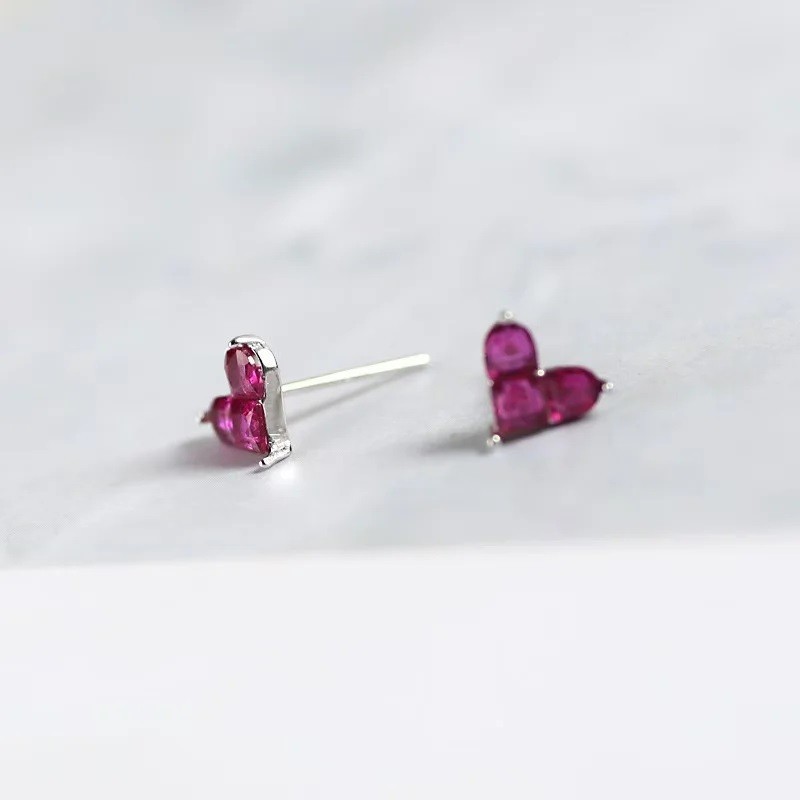 Natural Ruby Heart Stud Earrings 925 Sterling Silver Women Gemstone Jewelry Gift
