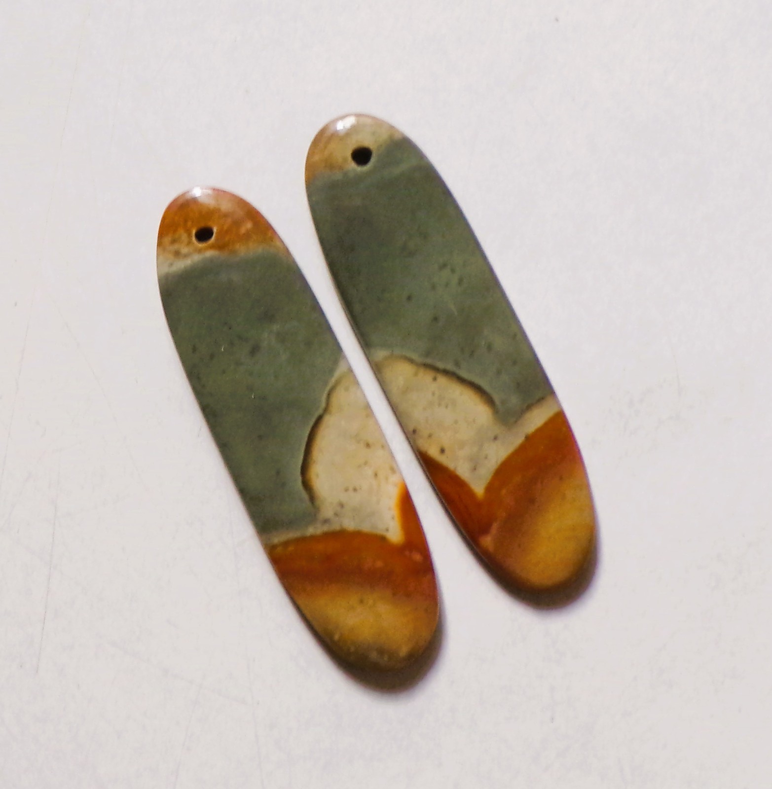 28.70 Cts Natural Polychrome Jasper Drilled Cabochon Pair Gemstone 40X12MM 46