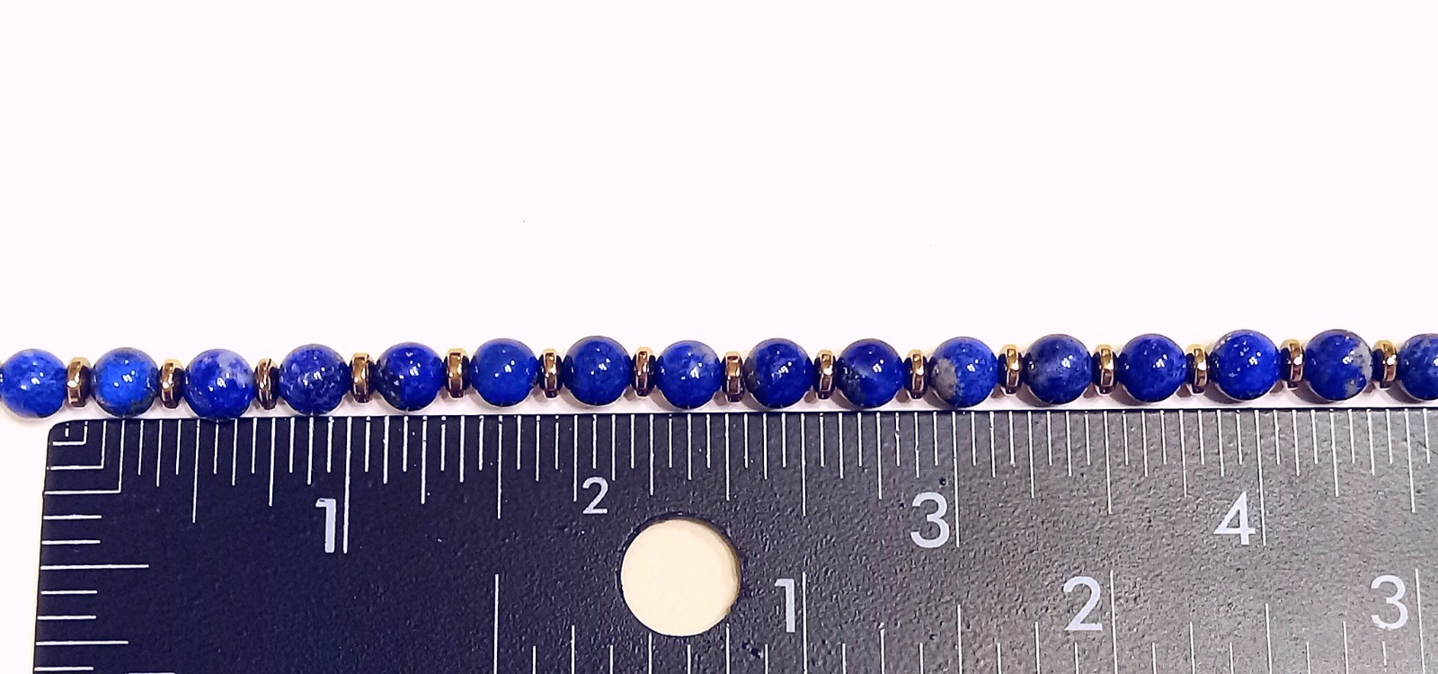 Ladies 6 mm LAPIS & Gold Disc Bracelet 14K GOLD Clasp Knotted CUSTOM LENGTH