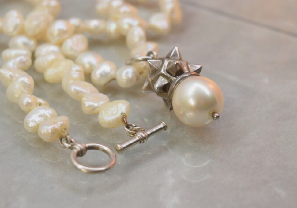 Vintage Sterling 14.2 mm South Sea cultured Pearl & Fresh water pearl necklace