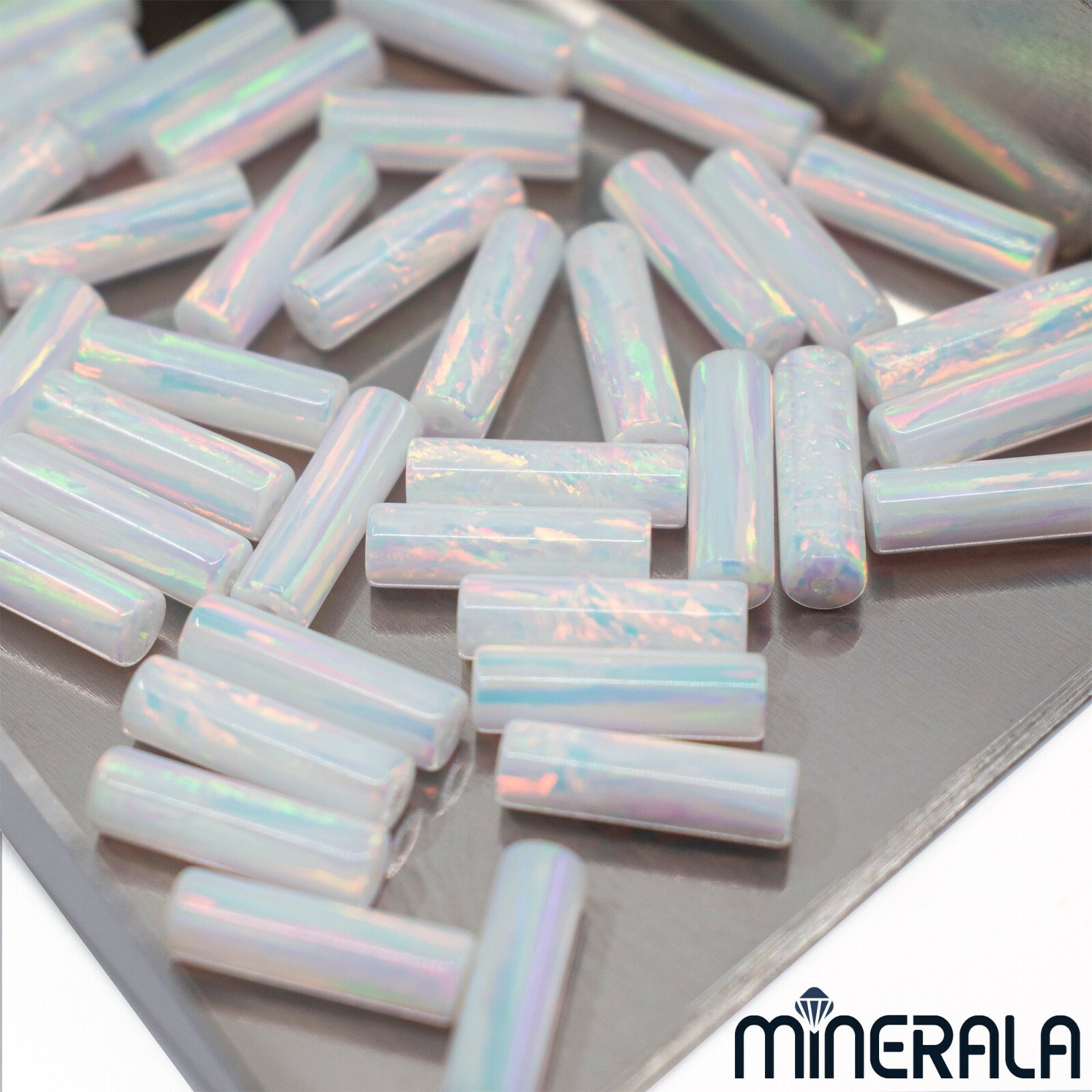 WHITE LAB CREATED SYNTHETIC OPAL BEADS ROUND CYLINDER TUBE VARIOUS SIZES WP0276A