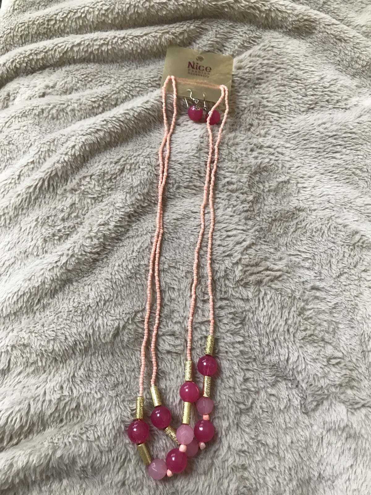 Pink & Gold Beaded Jewelry Set