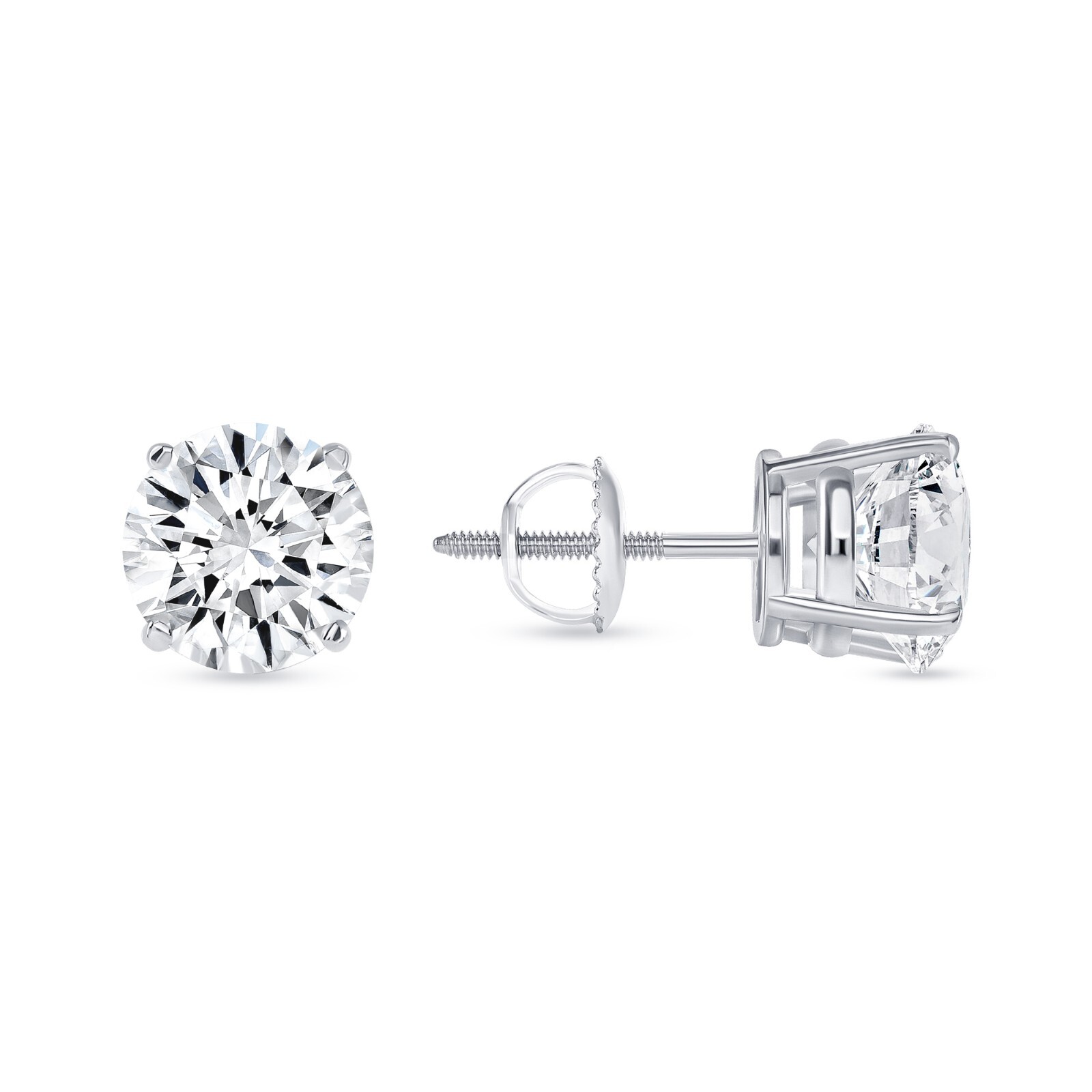 6 Ct Round Real 14K White Gold Created Diamond Earrings Studs Basket Screw Back