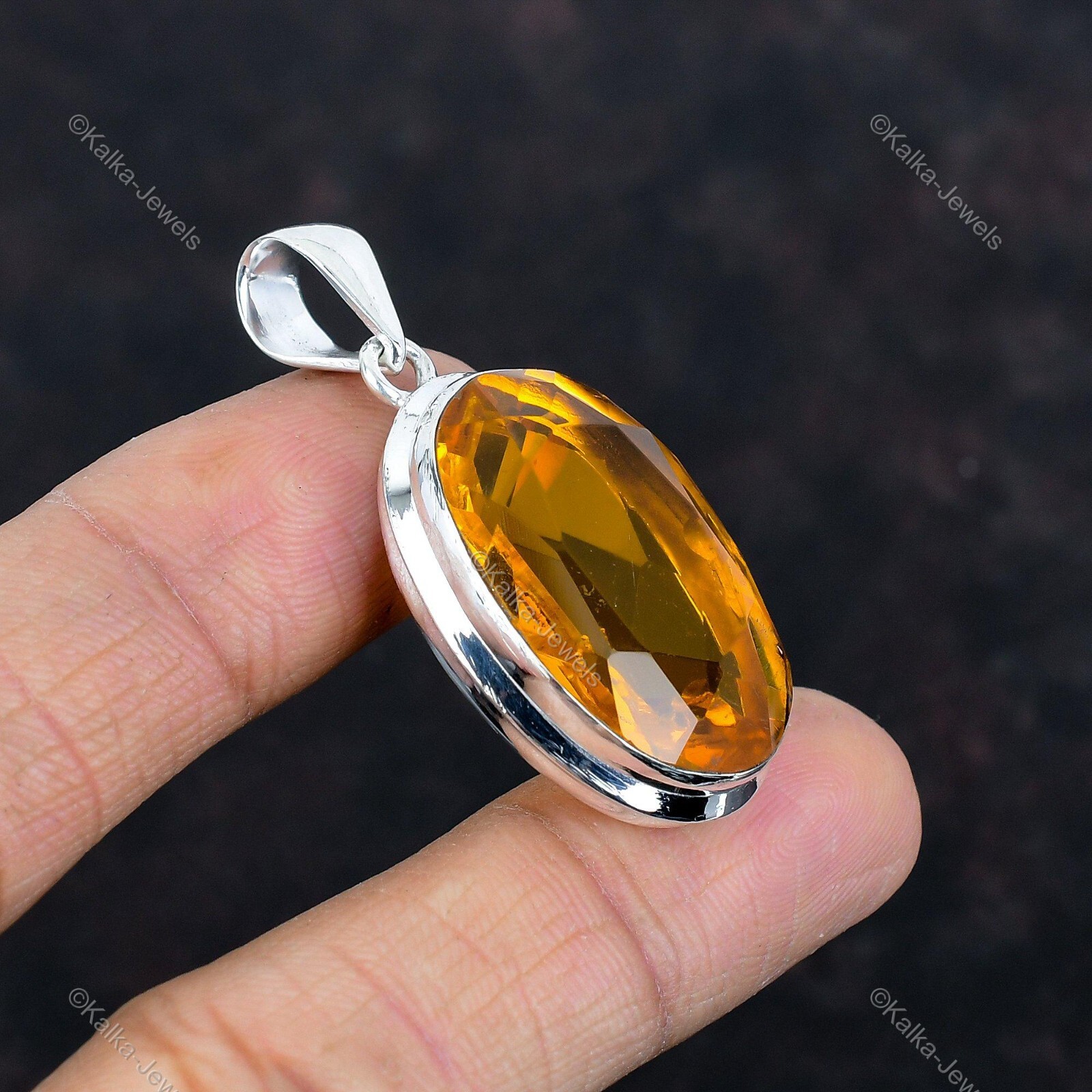 925 Silver Oval Citrine Gemstone Birthday Wedding Ethnic Bezel November Pendant