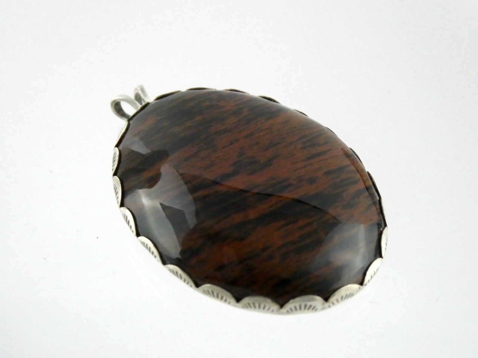 Southwestern Sterling Silver Mahogany Obsidian Cabochon Pendant 925 1.75 Inch