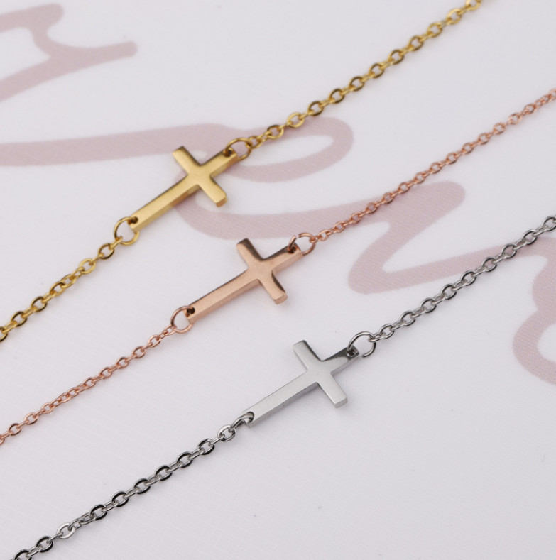 8-10″ Rose Gold Silver Gold Stainless Steel Cross Anklet Foot Chain Women PE49