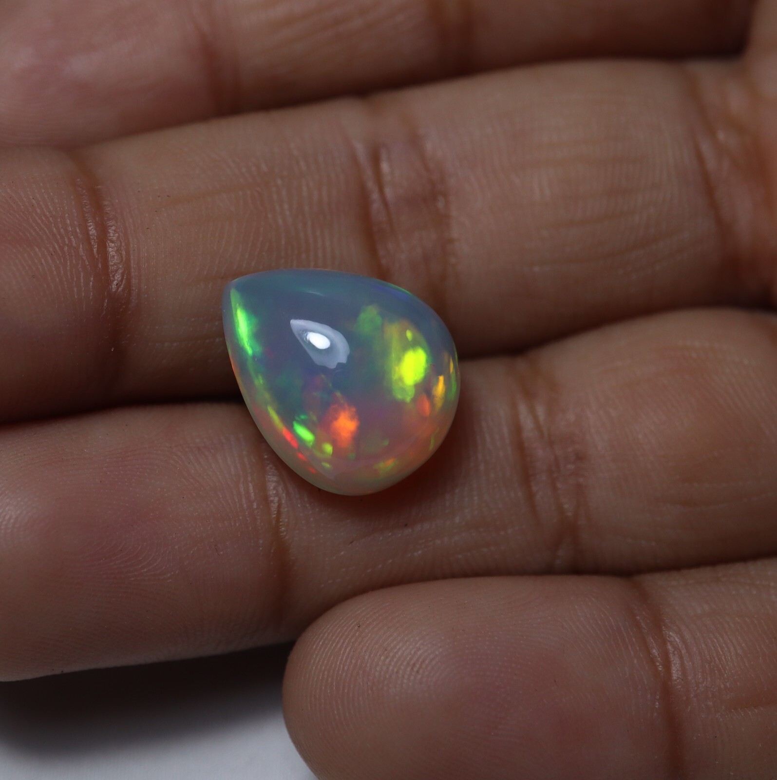 5.6 Cts 13.9×12.3 MM Natural AAA Red Green Fire Ethiopian Opal Pear Cabochon