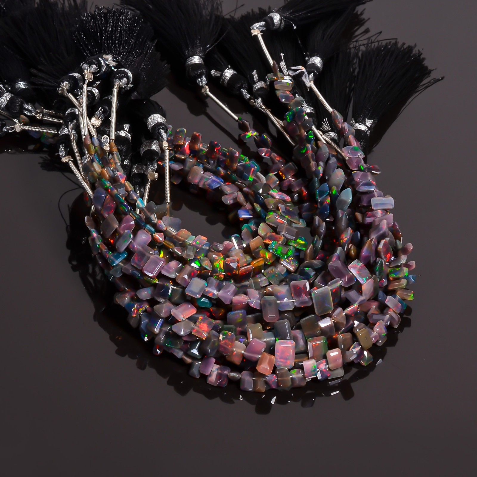 Black Opal Cut Beads, Ethiopian Black Opal Baguette Cut Gemstone Beads R 862