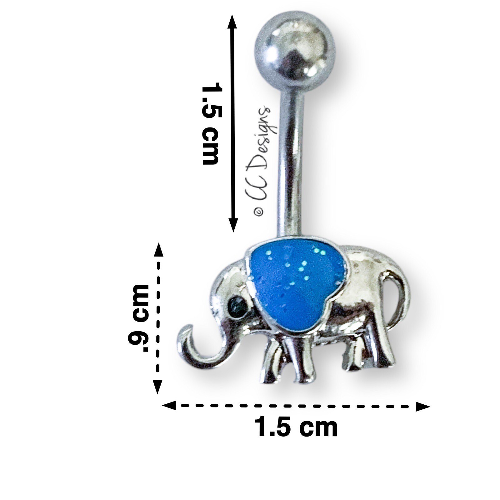 14g Blue Sparkle Enamel Heart Elephant Belly Button Ring