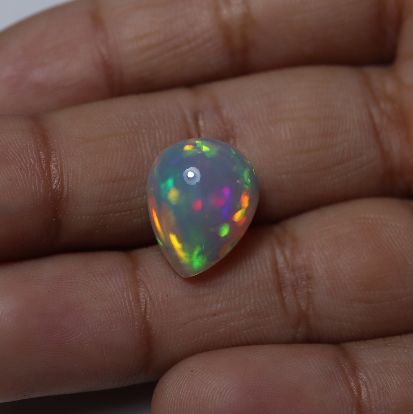 5.6 Cts 13.9×12.3 MM Natural AAA Red Green Fire Ethiopian Opal Pear Cabochon