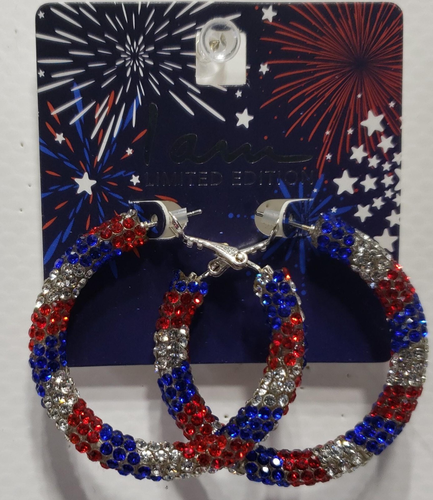 I Am Limited Edition Patriotic Red White Blue Round Earring