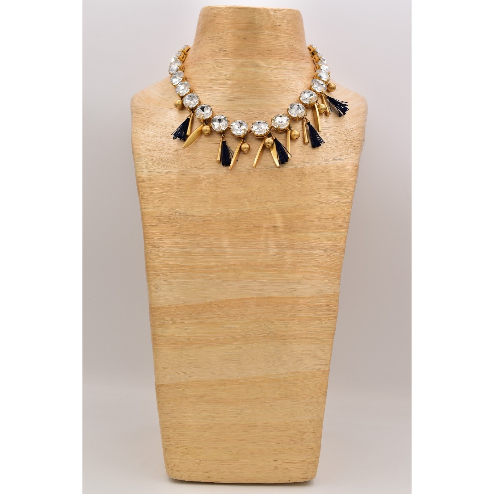 Ann Taylor Vintage Crystal Collar Necklace Dangle Navy Brushed Gold Chunky BinBL