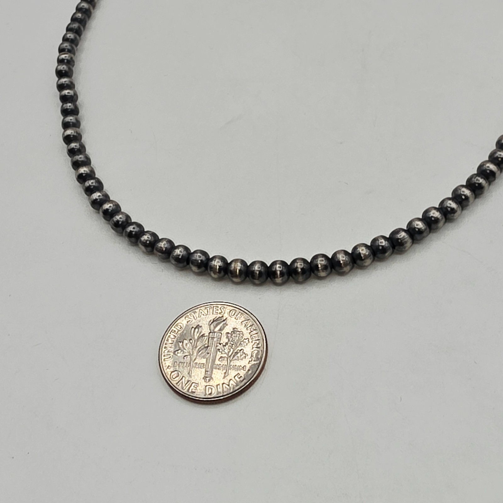 Navajo Style Pearl Beaded Necklace 4mm Silver Plated 16” Adjustable NWT