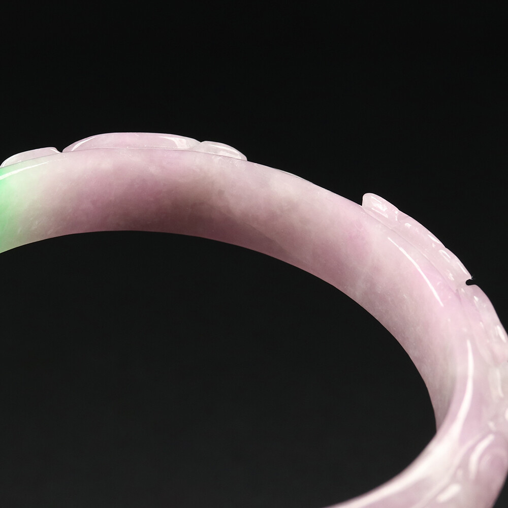 57mm Lavender Purple Green Jadeite Jade Bangle Bracelet Ruyi Bat Coin 11633