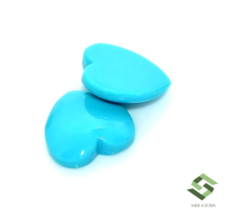 12×12 mm Natural Turquoise Heart Shape Cabochon Pair 6.81 CTS Loose Gemstones
