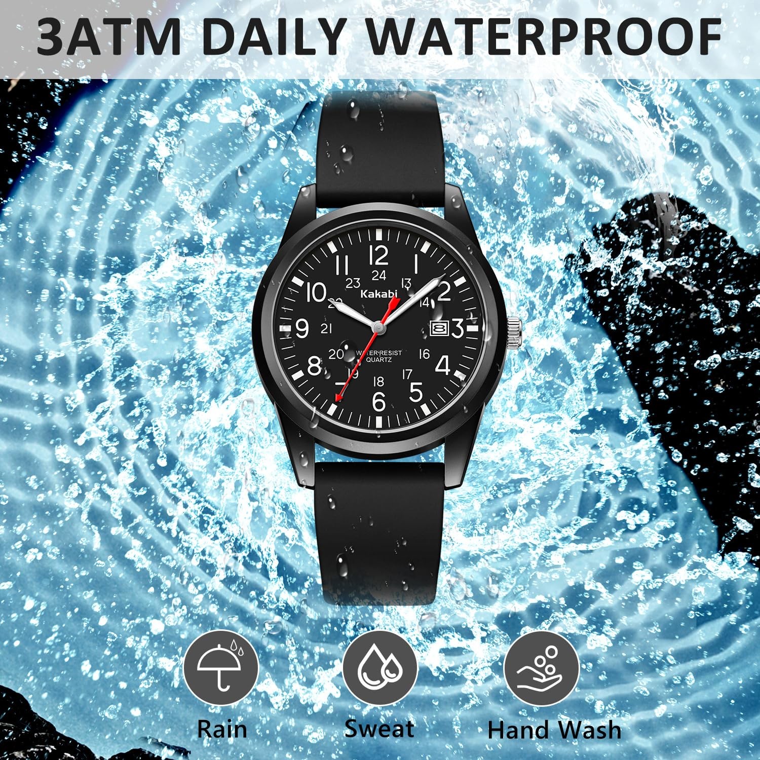 Kakabi Men’s Easy to Read Watch, Unisex Military Sport Analog Quartz Casual W…