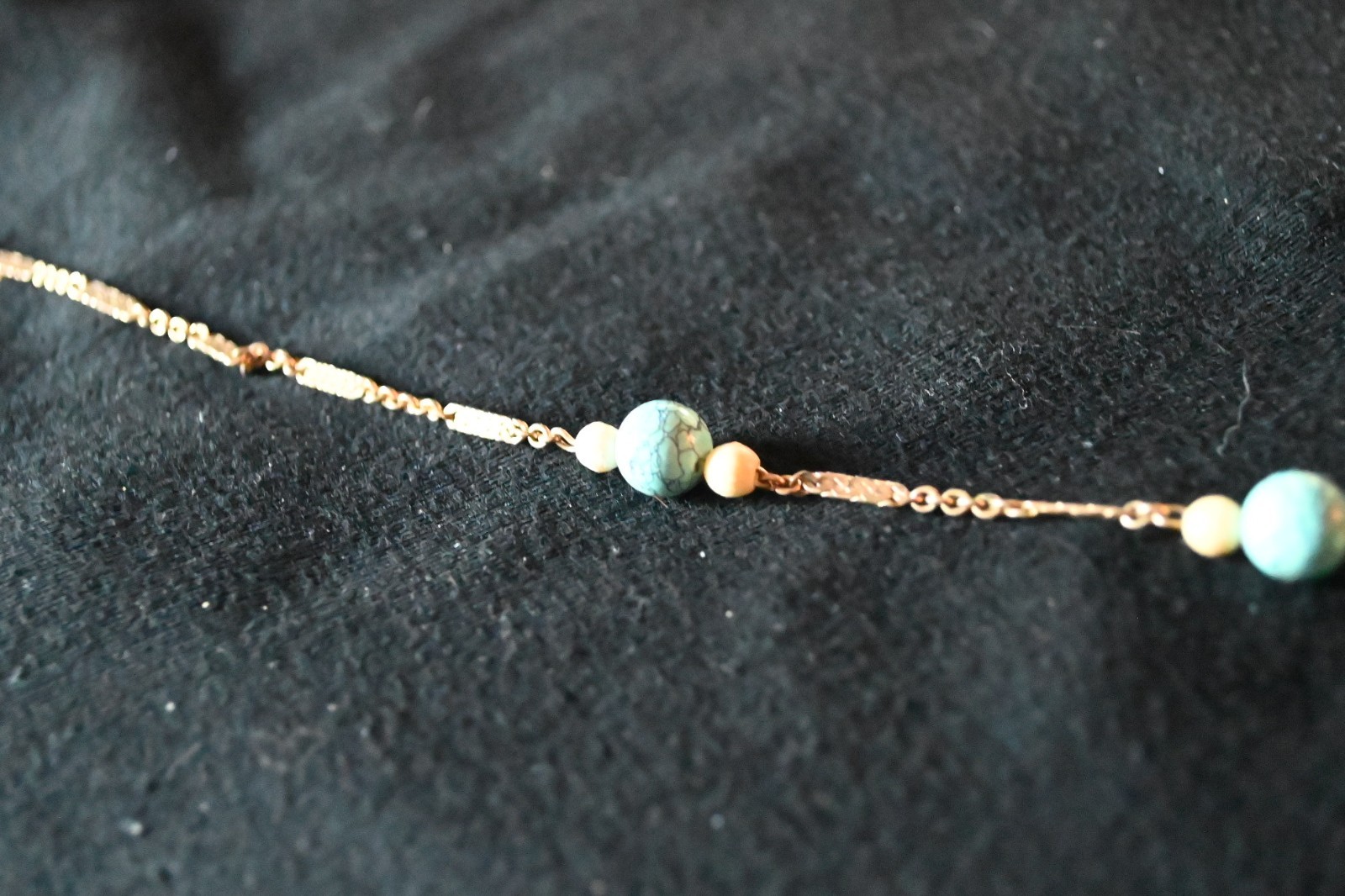 Vintage Elka 35 inch 17 gram 12K gold filled necklace with turquoise beads