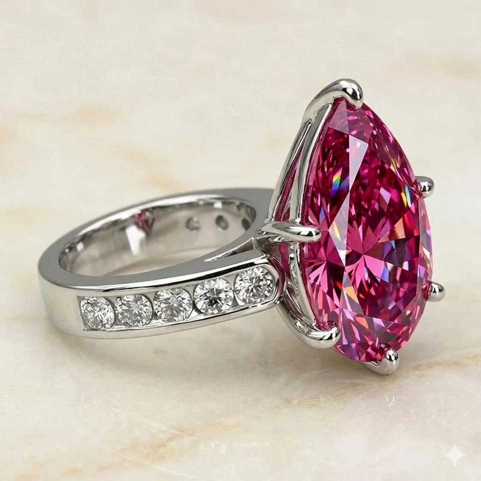 RARE 6.65 Ct Certified Treated Pink Diamond Solitaire Ring In 925 Silver