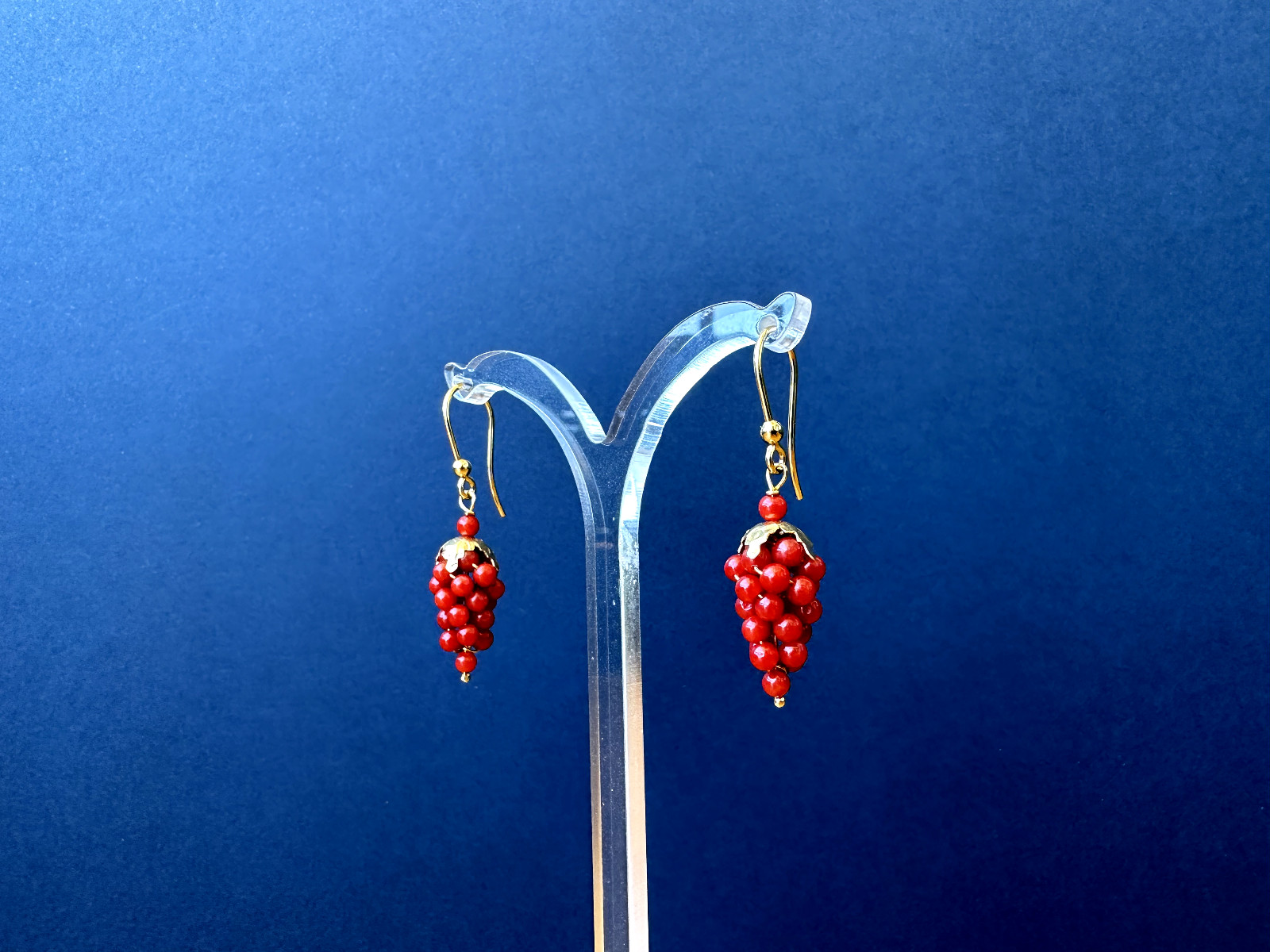 Real Natural Mediterranean Red Coral 925 Silver Cluster Earrings
