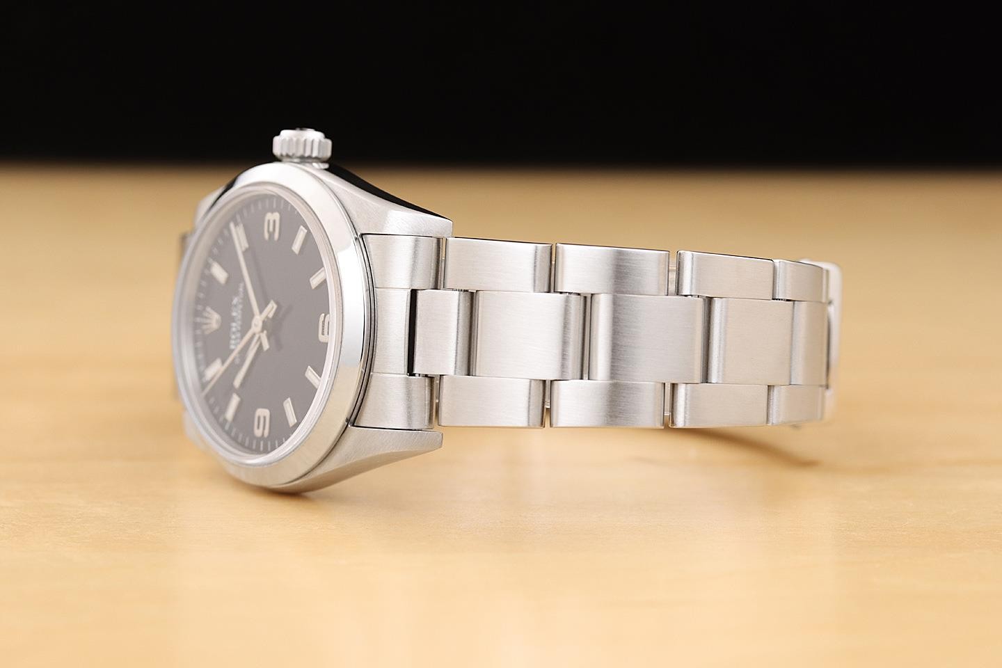 2001 ROLEX OYSTER PERPETUAL 77080 MIDSIZE BLACK 3-6-9 DIAL STAINLESS STEEL WATCH