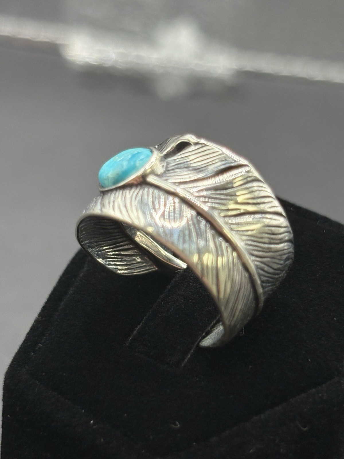 New Condition Sterling Silver Turquoise Feather Ring 6 Grams Size 7 G31