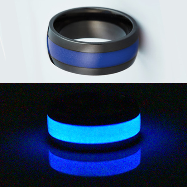Black Titanium Ring Unisex with Blue Glow in the Dark Inlay Nice Everyday Wear!