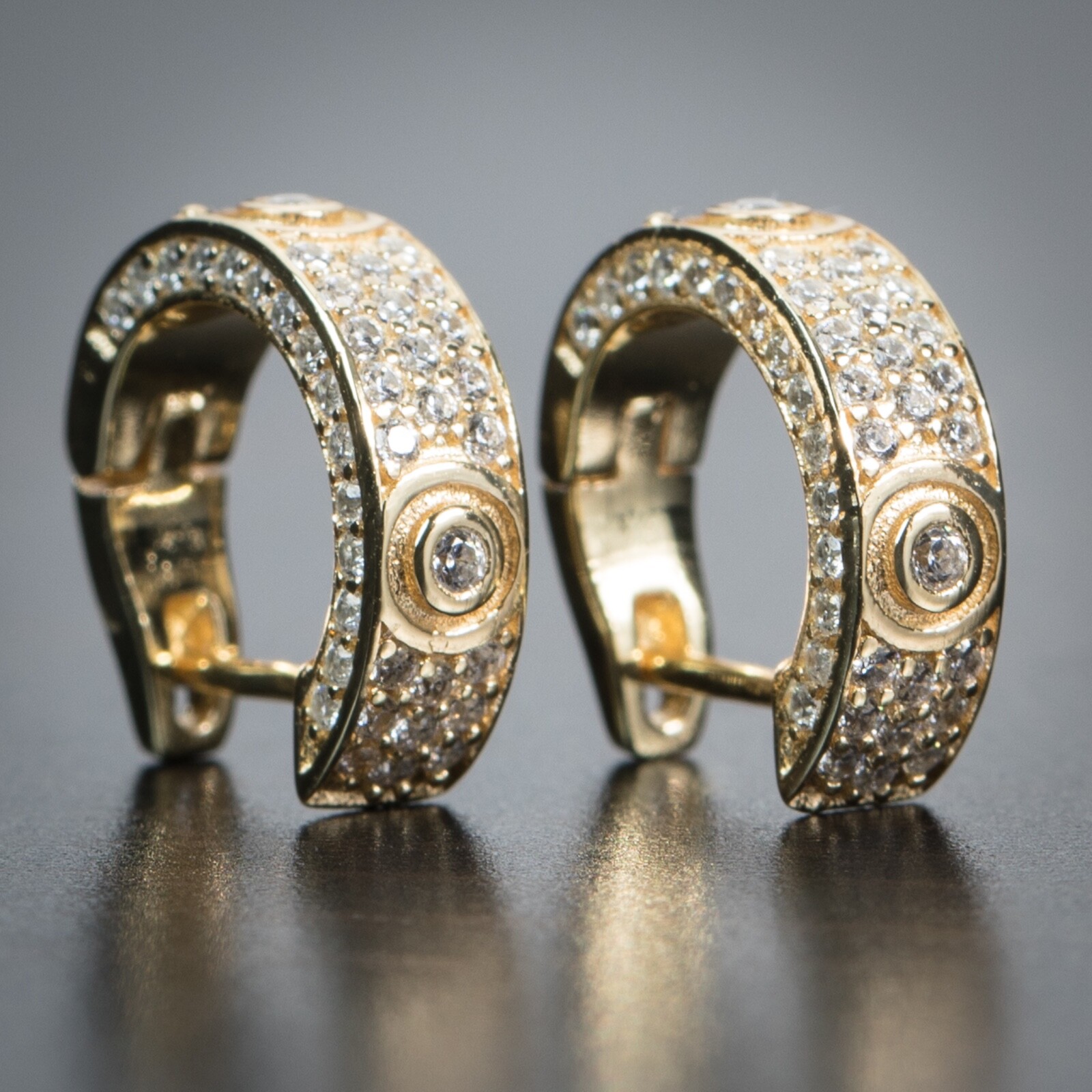 Fully Iced Elegant Honey Comb Set Cz 14K Yellow Gold Plated Mens Hoop Earrings
