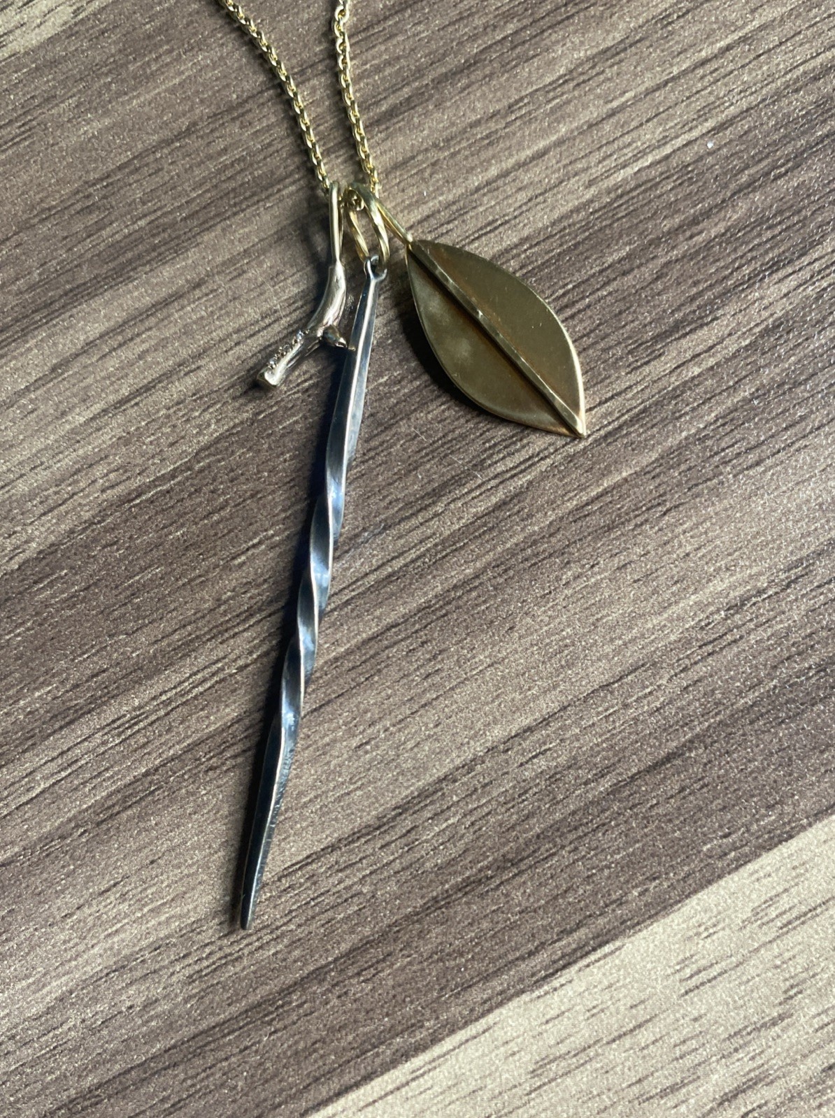 Sarah McGuire Studio Gold Long Necklace with Three Mixed Metal Pendants
